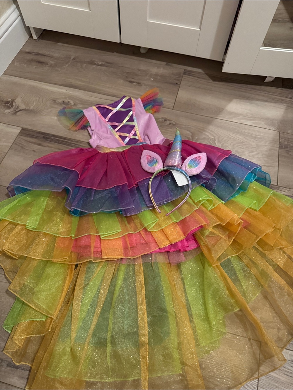 Kids Rainbow Unicorn Tutu Costume with Headband - Pink Multicolor